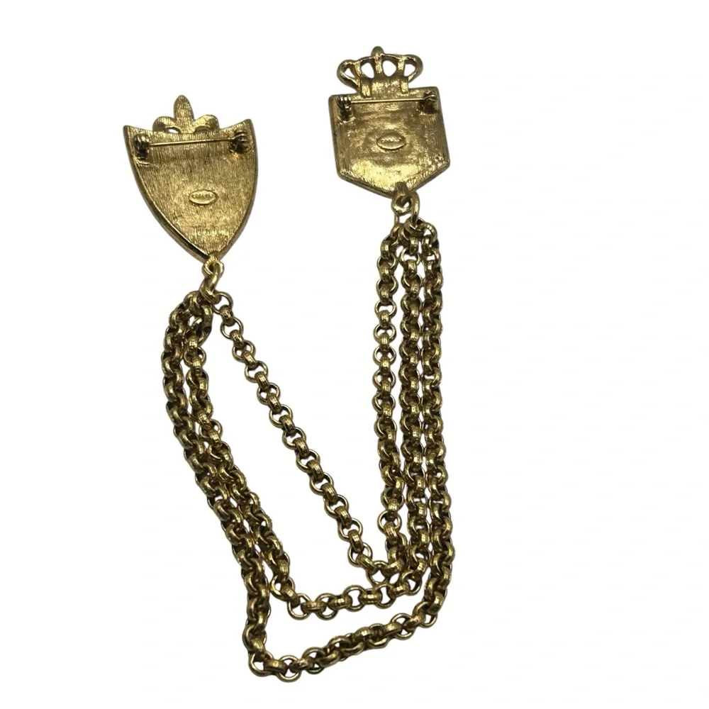 Vintage Gem-Craft Enamel Heraldic Chatelaine Brooch